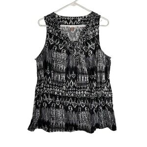 White Stag Womens XL Black White Ikat Geometric Braided V-Neck Sleeveless Top